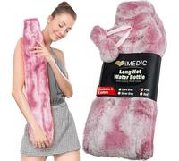 iMedic Extra Long Hot Water Bottle with Cover - 2L Large | Rubber Bag with Soft Fleece or Knit Sleeve · Shaped for The Neck, Shoulder and Back · Bed Warmer · Fill Cold Too