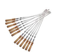 IMEEA 12 Pcs Kebab Skewers Large 21.6in/55cm Flat Barbecue Skewers Stainless Steel Turkish BBQ Skewer with Wooden Handle for Grilling