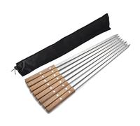 IMEEA 16.5in/42cm Flat Kebab Skewers 8 Pack BBQ Skewer Stainless Steel 1 cm Wide Flat Barbecue Skewer with Wooden Handle Metal Skewers with Portable Storage Bag
