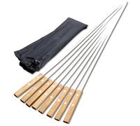 IMEEA 21.6in/55cm Flat Kebab Skewers 8 Pack Turkish Barbecue Skewers with Wooden Handle Long Stainless Steel BBQ Skewer with Storage Bag