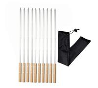 IMEEA 23.6in/60cm Turkish Barbecue Skewers Flat Kebab Skewers 10 Pack Stainless Steel Long Adana BBQ Skewer with Wooden Handle for Grilling
