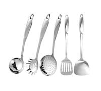 IMEEA 5-Piece Kitchen Utensils Set SUS304 Stainless Steel Cooking Utensils Set Includes Spatula, Soup Ladle, Slotted Spatula, Pasta Server & Skimmer