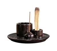 IMEEA Palo Santo Holder, Sage Holder, 4 in 1 Incense Holder Incense Burner for Burning Sage, Incense Stick, Palo Santo, 5.1" Ceramic Ash Catcher Tray for Meditation Room