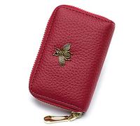 imeetu Card Holder Wallet RFID Credit Card Holders for Women Slim Leather Ladies Card Holder with 12 Card Slots & 2 Wide Cash Slots (Small, Red)