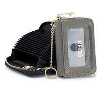 imeetu Credit Card Holder for Women RFID Card Holder Wallet Slim Leather Ladies Card Holder with 12 Card Slots, 2 Wide Cash Slots, Keyring & ID Window (Small,Grey)
