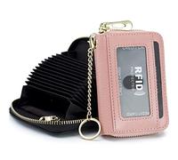 imeetu Credit Card Holder for Women RFID Card Holder Wallet Slim Leather Ladies Card Holder with 12 Card Slots, 2 Wide Cash Slots, Keyring & ID Window (Small,Pink)