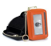 imeetu Credit Card Holder for Women RFID Card Holder Wallet Slim Leather Ladies Card Holder with 12 Card Slots, 2 Wide Cash Slots, Keyring & ID Window (Small,Orange)