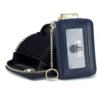 imeetu Credit Card Holder for Women RFID Card Holder Wallet Slim Leather Ladies Card Holder with 12 Card Slots, 2 Wide Cash Slots, Keyring & ID Window (Small,Dark Blue)