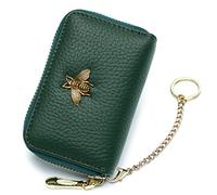 imeetu RFID Credit Card Holder, Small Leather Zipper Card Case Wallet for Women, A-Green, S, Classic