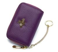 imeetu RFID Credit Card Holder, Small Leather Zipper Card Case Wallet for Women, A-Purple(ID Windows+Key Chain), S, Classic