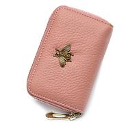 imeetu RFID Credit Card Holder, Small Leather Zipper Card Case Wallet for Women, B-Coral Pink, S, Classic
