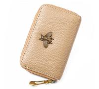 imeetu RFID Credit Card Holder, Small Leather Zipper Card Case Wallet for Women, B-Khaki, S, Classic