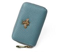 imeetu RFID Credit Card Holder, Small Leather Zipper Card Case Wallet for Women, B-Peacock Blue, S, Classic