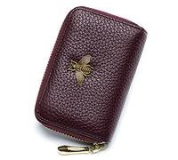 imeetu RFID Credit Card Holder, Small Leather Zipper Card Case Wallet for Women, B-Purple Coffee, S, Classic