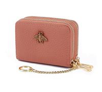 imeetu RFID Credit Card Holder, Small Leather Zipper Card Case Wallet for Women, Max - Coral Pink, Max, Compact