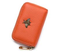 imeetu RFID Credit Card Holder, Small Leather Zipper Card Case Wallet for Women(Orange)