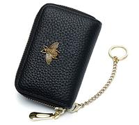 imeetu RFID Credit Card Holder, Small Leather Zipper Card Wallet Women with Window, Card Case (ID Window Key Keyring) A-Black