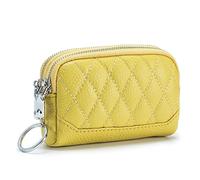 imeetu Small Soft Leather Coin Change Purse, with Keychain Credit & 2 Zipper Card Holder Wallet for Women, Yellow, Minimalist