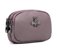 imeetu Women Leather Coin Purse, Small 2 Zippered Change Pouch Wallet, A-Dark Pink, S, Bee Style