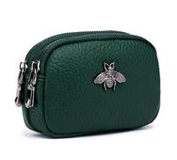 imeetu Women Leather Coin Purse, Small 2 Zippered Change Pouch Wallet, A-Green, S, Bee Style