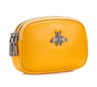 imeetu Women Leather Coin Purse, Small 2 Zippered Change Pouch Wallet, A-Yellow, S, Bee Style