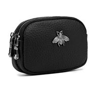 imeetu Women's Leather Coin Purse, Small 2 Zippered Change Pouch Wallet, A-Black, S, Bee Style