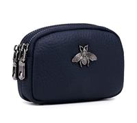 imeetu Women's Leather Coin Purse, Small 2 Zippered Change Pouch Wallet, A-Blue, S, Bee Style