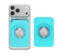 IMEIKONST Card Holder Wallet for iPhone 17/16/15/14/13/12 Series and Selected Samsung Devices, Compatible with MagSafe Magnet, Metal Bracket Sliding Card Insertion Design, Turquoise Blue KB