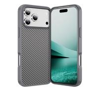 IMEIKONST Compatible with Apple iPhone 17 Pro Case, Carbon Fiber + TPU Bumper Skin-Friendly Magnetic Slim Shell, Anti-Slip Anti-Scratch Anti-Fingerprint Cover for iPhone 17 Pro. Grey TXW