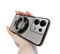 IMEIKONST Compatible with Honor 200 Lite Phone Case, Glitter Camera Lens Protector Bracket Stand Function Case Bling Shining Design Clear TPU Bumper Cover for Honor 200 Lite. Black DS1