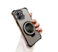 IMEIKONST Compatible with Honor 400 Lite Phone Case, Glitter Camera Lens Protector Mirror Bracket Stand Function Bling Shining Clear Drop Protection Cover for Honor 400 Lite. Black SJF