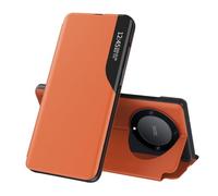 IMEIKONST Compatible with Huawei Honor X9B Case, Bookstyle Clear View Window Flip Foldable Kickstand PC Shell PU Leather Shockproof Protective Flip Cover for Honor Magic 6 Lite. Orange QH1