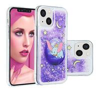 IMEIKONST Compatible with iPhone 13 Glitter Case, Liquid Quicksand Transparent Sequin Slim Girls Soft TPU Bumper Silicone Shockproof Cover for iPhone 13. Bling Purple Dumbo XY1