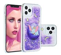 IMEIKONST Compatible with iPhone 15 Pro Glitter Case, Liquid Quicksand Transparent Sequin Slim Girls Soft TPU Bumper Silicone Shockproof Cover for iPhone 15 Pro. Bling Purple Dumbo XY1