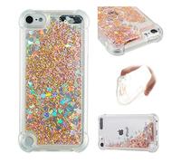 IMEIKONST Compatible with iPod Touch 7 Glitter Case, Liquid Sparkle Quicksand Clear Transparent Sequin Slim Girls Soft TPU Bumper Silicone Shockproof Cover for iPod Touch 6 / Touch 5. Love Gold YBW