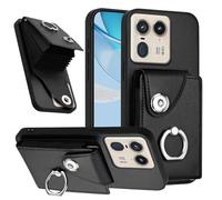 IMEIKONST Compatible with Motorola Moto Edge 50 Ultra Case, Magnetic Flip Credit Card Holder Wallet Design Ring Kickstand Back Cover Slim Silicone Shockproof for Moto X50 Ultra. Black YBFK