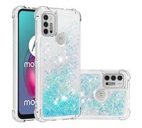 IMEIKONST Compatible with Motorola Moto G10 / G10 Power Glitter Case, Liquid Sparkle Quicksand Clear Transparent Sequin Slim Girls Bumper Silicone Shockproof Cover for Moto G20 / G30. Star Blue YBW