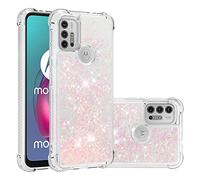 IMEIKONST Compatible with Motorola Moto G10 / G10 Power Glitter Case, Liquid Sparkle Quicksand Clear Transparent Sequin Slim Girls Bumper Silicone Shockproof Cover for Moto G20 / G30. Star Pink YBW
