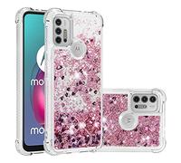 IMEIKONST Compatible with Motorola Moto G10 / G10 Power Glitter Case, Liquid Sparkle Quicksand Clear Transparent Sequin Slim Girls Bumper Silicone Shockproof Cover for Moto G20 / G30. Love Rose YBW