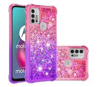 IMEIKONST Compatible with Motorola Moto G10 / G10 Power Glitter Case, Liquid Sparkle Quicksand Transparent Sequin Slim Girls TPU Bumper Silicone Shockproof Cover for Moto G20 / G30. Pink Purple YB