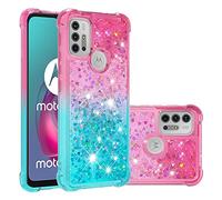 IMEIKONST Compatible with Motorola Moto G10 / G10 Power Glitter Case, Liquid Sparkle Quicksand Transparent Sequin Slim Girls TPU Bumper Silicone Shockproof Cover for Moto G20 / G30. Pink Blue YB