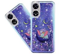 IMEIKONST Compatible with OPPO A17 Case, Glitter Liquid Quicksand Transparent Sequin Slim Soft TPU Bumper Silicone Shockproof Cover for OPPO A17. Bling Purple Dumbo XY1