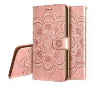 IMEIKONST Compatible with OPPO A94 5G Case, PU Leather Embossed Phone Case Bookstyle Flip Wallet Card Slot Holder Magnetic Stand Cover for OPPO Reno 5 Z / F19 Pro Plus 5G. Mandala Rose Gold LD