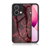 IMEIKONST Compatible with OPPO Reno 8 Glass Case, Marble Slim Shockproof Glossy Soft Silicone TPU Stylish Protective Rubber Bumper Cover for OPPO Reno 8. Blood Red LSM