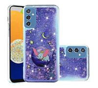 IMEIKONST Compatible with Samsung Galaxy A34 5G Case, Glitter Liquid Quicksand Transparent Sequin Slim Soft TPU Bumper Silicone Shockproof Cover for Samsung A34 5G. Bling Purple Dumbo XY1