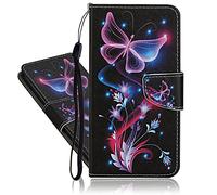 IMEIKONST Compatible with Samsung Galaxy A34 5G Flip Case, Magnetic Closure Leather Wallet with Card Holder Kickstand Shockproof Bookstyle Lightweight Cover for Samsung A34 5G. Glowing Butterfly XC1