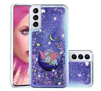 IMEIKONST Compatible with Samsung Galaxy S21 FE Glitter Case, Liquid Quicksand Transparent Sequin Slim Girls Soft TPU Bumper Silicone Shockproof Cover for Samsung S21 FE. Bling Purple Dumbo XY1