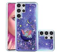 IMEIKONST Compatible with Samsung Galaxy S22 Ultra Case, Glitter Liquid Quicksand Transparent Slim Girls Soft TPU Bumper Silicone Shockproof Cover for Samsung S22 Ultra. Bling Purple Dumbo XY1