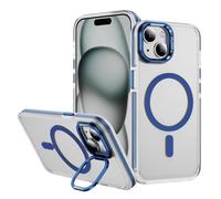 IMEIKONST for iPhone 15 Case, 10FT Shockproof Military Grade Drop Protection, Magnetic Ring Wireless Charging, Bracket Camera Transparent Matte Back Cover for iPhone 15. Blue YCFG