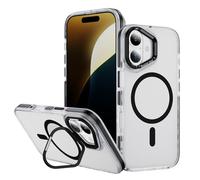 IMEIKONST for iPhone 16 Plus Case, 10FT Shockproof Military Grade Drop Protection, Magnetic Ring Wireless Charging, Bracket Camera Transparent Matte Back Cover for iPhone 16 Plus. Black YCFG